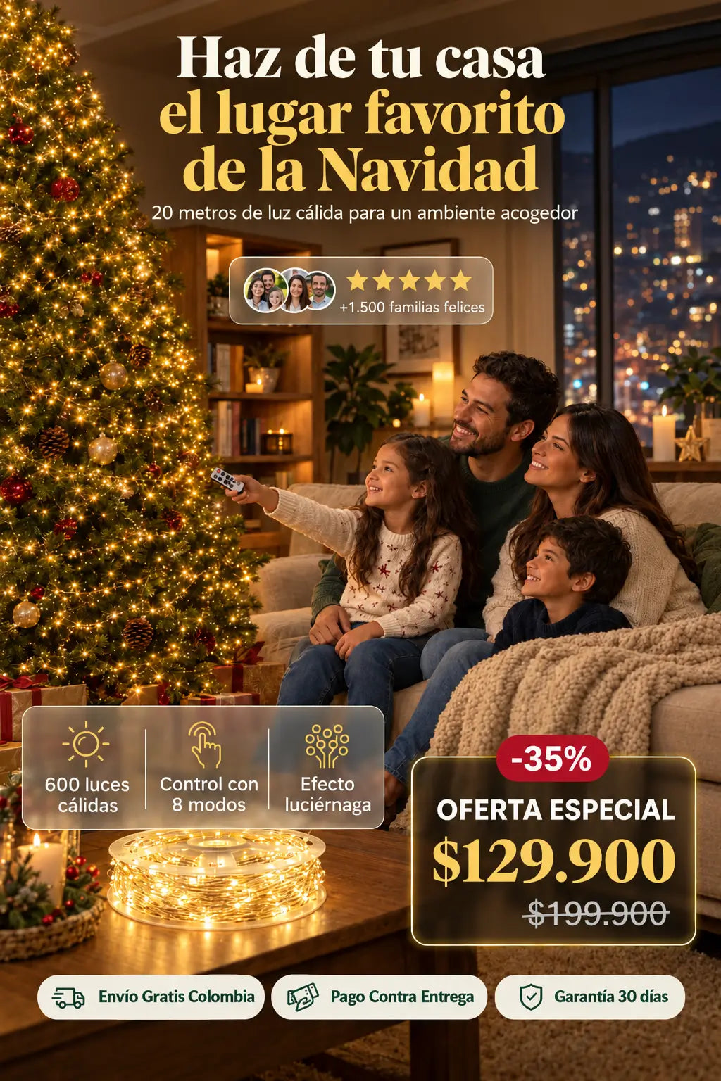 Luz de Hada Navideña 20M Cable Verde 🎄✨