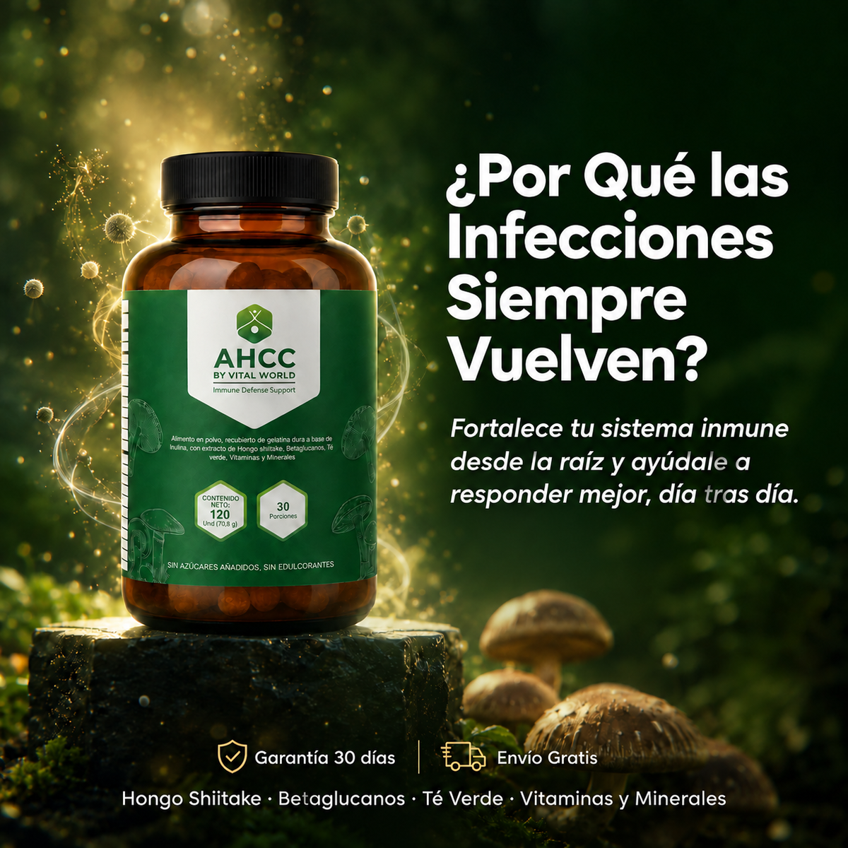 AHCC by Vital World — Apoyo Inmune con Hongo Shiitake y Betaglucanos X2
