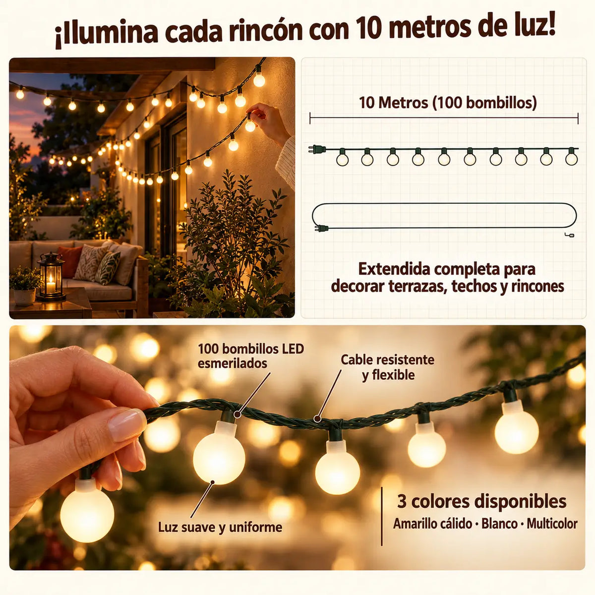 Guirnalda de 100 bombillos LED – 10 metros