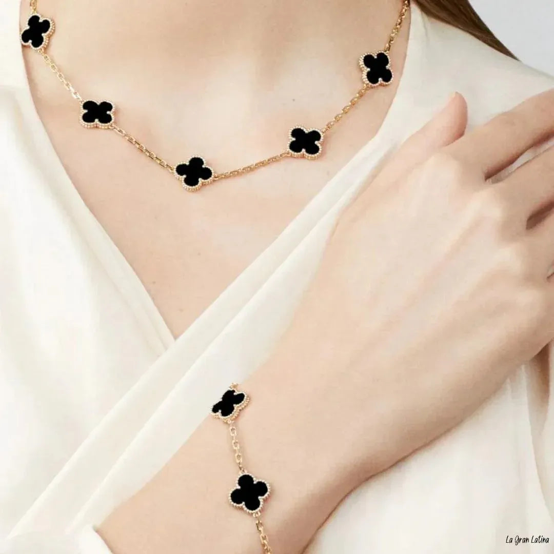 Set Trébol Bañado en Oro 18K – Pulsera y Collar, Buena Suerte y Elegancia - Tiendas La Gran Latina