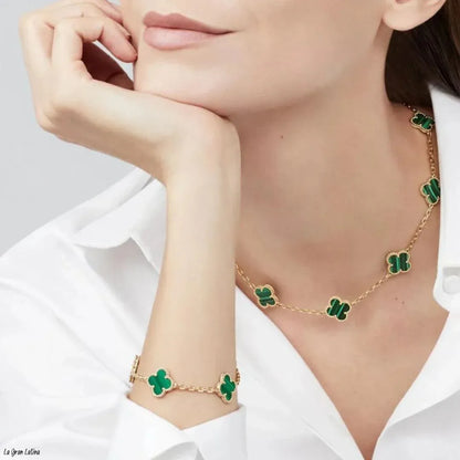 Set Trébol Bañado en Oro 18K – Pulsera y Collar, Buena Suerte y Elegancia - Tiendas La Gran Latina